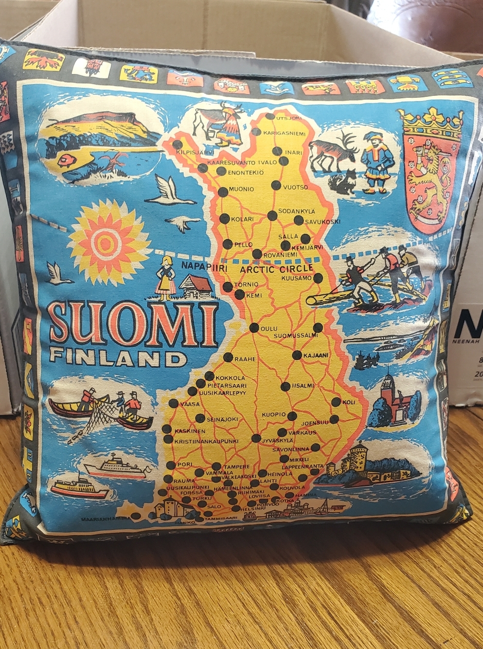 Suomi Finland Map Decorative Pillow - Blue & Yellow